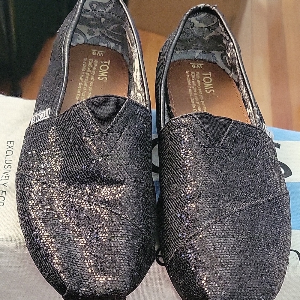 TOMS Black Glitter Women's Shoes